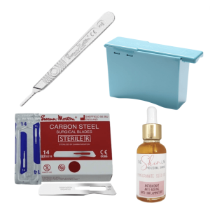 Swann-Morton Dermaplaning Blades No.14 (Box of 100), Scalpel Handle No 3, The Skin Lab Pomegranate Oil & Removal Box