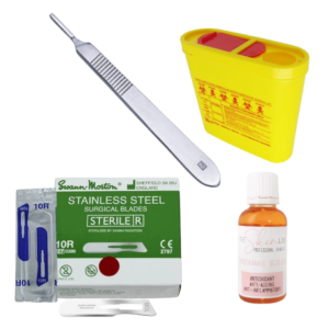 Dermaplaning Starter Kit, Swann-Morton 10R, Handle No3, The Skin Lab Pomegranate Seed Oil & Sharps Box